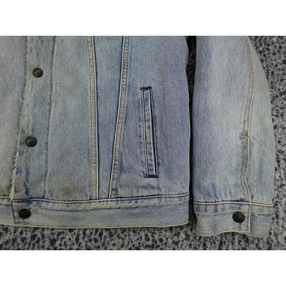 Levis Sherpa Lined Trucker Jacket Mens Large Light Blue Good Denim 16365-0070